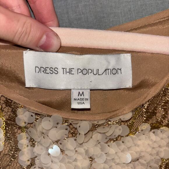 Dress the Population Casandra Sequin Shift Dress | Cream & Pink Sequin | Size M - Picture 12 of 15